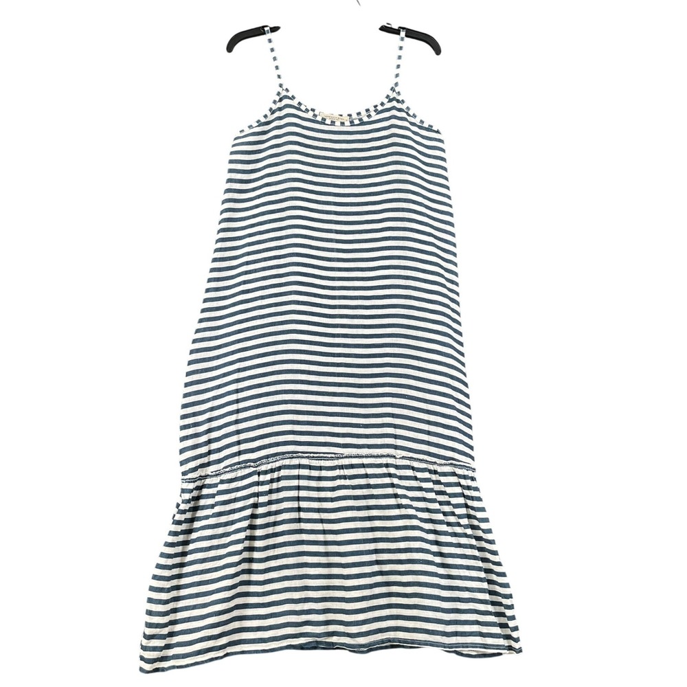 Francesca Bettini Striped Linen Dress Womens S Blue White Ruffle Summer Vacation